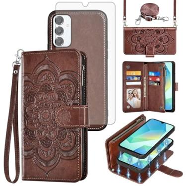 Imagem de Asuwish Capa de celular para Samsung Galaxy A16 5G/4G carteira com zíper destacável com protetor de tela de vidro temperado alça transversal flor flip porta-cartão A 16 16A SM-A166U mulheres homens