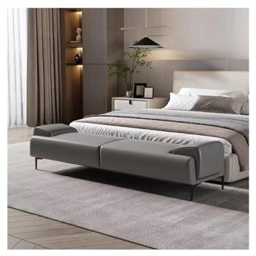 Imagem de Otomano estofado moderno – Banco estofado no final da cama para maquiagem e quarto, apoio para pés de couro com braços decorativos (cinza, 150 x 45 x 45 cm)