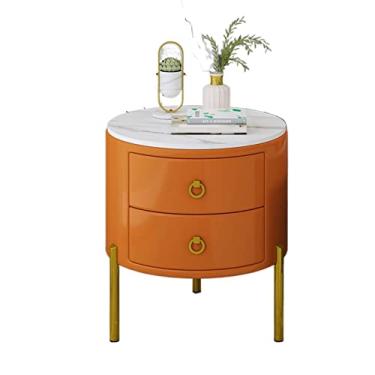 Imagem de Mesa lateral pequena com 2 gavetas, móveis de cabeceira, mesa de cabeceira, mesa de canto com moldura dourada para quarto, sala de estar, mesa de centro redonda, mesa de coquetel pequena (laranja)