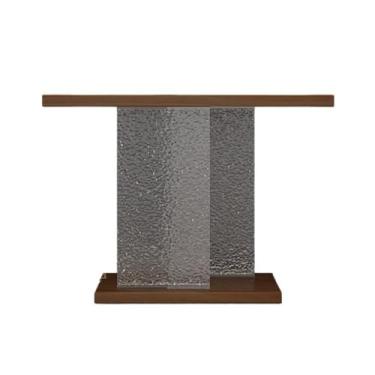 Imagem de Mesa de console moderna de madeira estreita moderna para sofá de entrada, mesa de escrita em acrílico, pequeno detalhe de TV de computador para corredor (marrom)