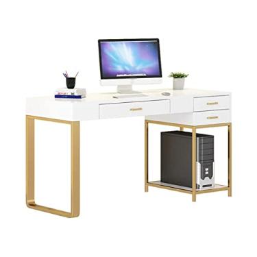Imagem de Mesa de trabalho de computador de escritório com gavetas para casa e estúdio portátil mesa de tarefas simples branca /1474 (Color : White, Size : 120x55x75cm)