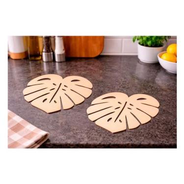 Imagem de Kit 2 descanso de panelas folha costela de adão mdf - SB