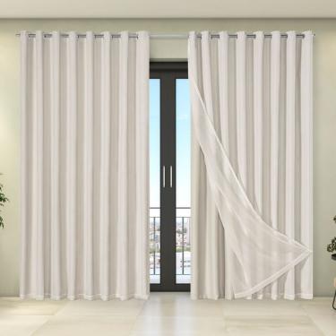 Imagem de Cortina Tecido Blecaute Com Voil Liso 2,70 M X 2,30 M 100% Poliéster - Bege