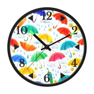 Imagem de STAYTOP Relógio de parede LED com padrão de guarda-chuva colorido para quarto com brilho noturno, relógios de parede silenciosos de 30 cm para decoração de sala de estar, controle de som, relógio de