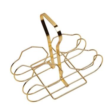 Imagem de ＫＬＫＣＭＳ Suporte de ferro para garrafas de vinho, cerveja e outras bebidas, com capacidade para 4 garrafas. Ideal para piqueniques, churrascos e uso em casa de, Ouro