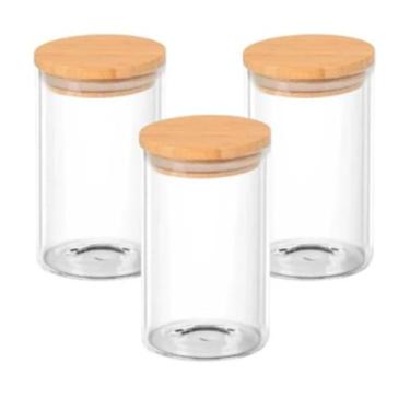 Imagem de Genérico, Kit 3 Pote de Vidro para Mantimentos 950ml com Tampa de Bambu Hermético Resistente Redondo