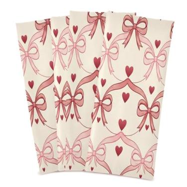 Imagem de Wassud Ribbon Bow Hearts Toalhas de prato de cozinha pacote com 4 panos de prato macios com laço para pendurar toalha de mão super absorvente de secagem rápida toalhas de chá de mesa decorativas 71 x