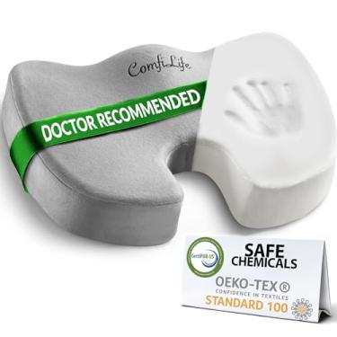 Imagem de ComfiLife Almofada de assento confortável premium – Almofada ortopédica antiderrapante 100% espuma viscoelástica para cóccix para dor no cóccix – Almofada para cadeira de escritório – Alívio da dor
