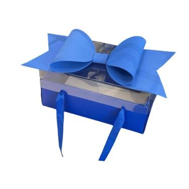 Imagem de Esquirla Caixa de presente para o Dia dos Namorados com flores e bolo, com tampa transparente e janela, ideal para homens, mulheres familiares, Azul