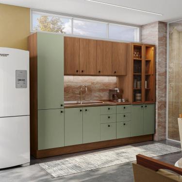Imagem de Cozinha Modulada Pixel Kappesberg 100% MDP Canela/Verde Frevo/Canela 280cm