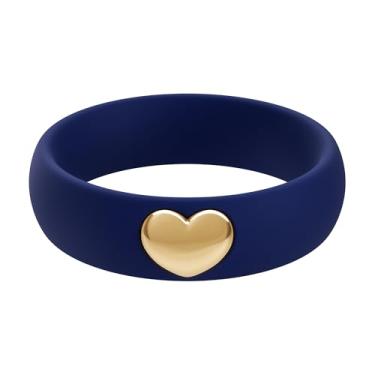 Imagem de ThunderFit Anéis de silicone para mulheres, aliança de casamento de silicone com pingente de coração banhado a ouro 14K, 5,5 mm de largura, 2 mm de espessura, 6.5 - 7 (17.35mm), Silicone, Sem pedra