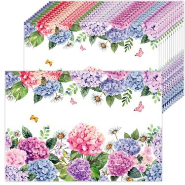 Imagem de HSDSH Pacote com 50 jogos americanos de papel hortênsia descartáveis, 40 x 28 cm, aquarela, hortênsia, floral, primavera, verão, tapetes de mesa para casamento, banquete, aniversário, primavera