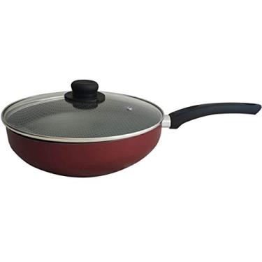Imagem de Multiflon Frigideira Wok Aluminio Antiaderente 28 Centímetros com Tampa de Vidro Vermelho Gourmet Resistente Durável e Saudável