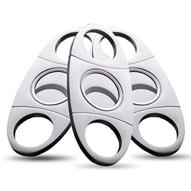 Imagem de Guilhotina para cortador de charutos, lâmina dupla de corte duplo de aço inoxidável, pacote com 3 tesouras de charuto requintadas prateadas