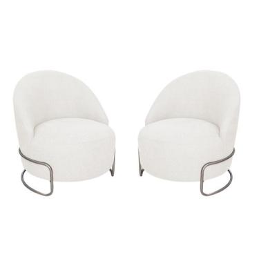 Imagem de Kit 02 Poltronas Luxo Decorativa Tulipa Bouclé - Amarena Móveis, Branc