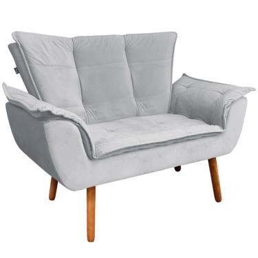 Imagem de Poltrona Namoradeira Pés Palito Charger Veludo Cinza - Gran Belo