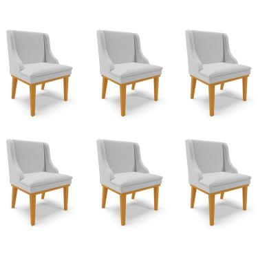 Imagem de Kit 6 Cadeiras Decorativas Sala de Jantar Base Fixa de Madeira Firenze Linho Cinza/Castanho G19 - Gran Belo