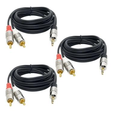 Imagem de Kit 3 Cabos Auxiliar P2 Estéreo X 2 Rca Profissional 2 Mts