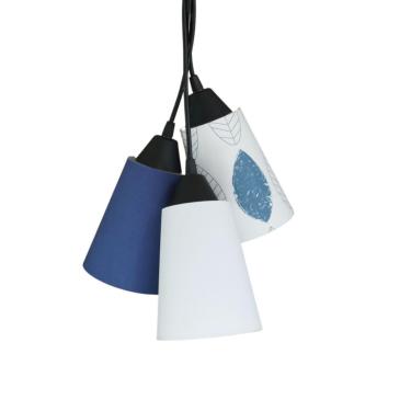 Imagem de Lustre Pendente Luminária Cacho Folhas Tons De Azul E Branco Bivolt