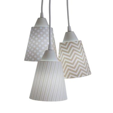 Imagem de Lustre Pendente Luminária Teto Com Tecidos Tons De Bege Bivolt