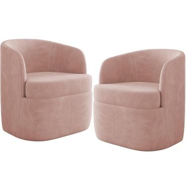 Imagem de Kit 02 Poltronas Decorativa Giratória Para Sala De Estar Siena K01 Veludo Rosê - Lyam Decor