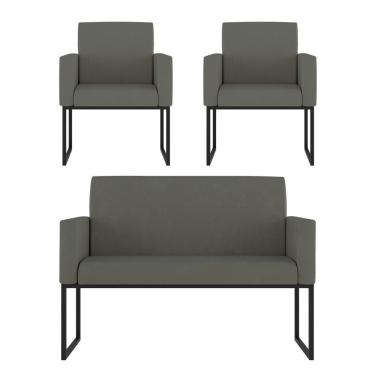 Imagem de Kit 2 Poltronas + Namoradeira Para Recepção Cinza