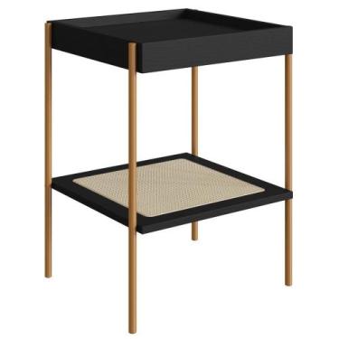 Imagem de Mesa Lateral 58 Cm Pes Metal Palhinha Oslo 28962 Nero Artesano Nero - 