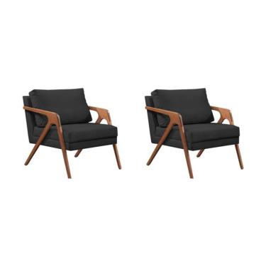 Imagem de Kit 2 Poltronas Decorativa Mona Luxo Veludo Preto Base Madeira Maciça
