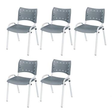 Imagem de Cadeira Iso Base Branco Escola, Escritório Cinza Kit 5 Un