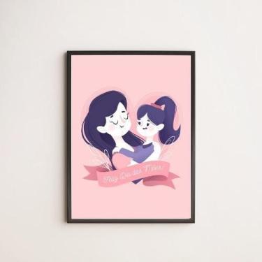 Imagem de Quadro Desenho Feliz Dia Das Mães 45X34Cm Moldura Preta - Quadros On-L