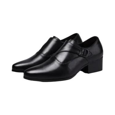 Imagem de Sapatos Sociais Masculinos De Couro Genuíno Preto Com Aumento De Altur