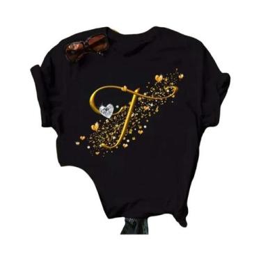 Imagem de Camiseta Personalizada com Nome em Diamante Dourado - Moda Feminina - 