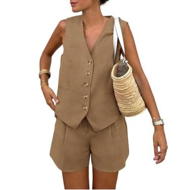 Imagem de Conjunto Coordenado PRETTYGARDEN Colete Regata e Shorts Café P