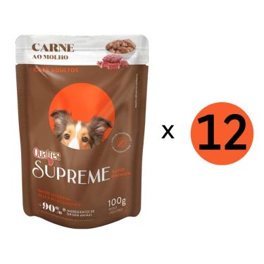 Imagem de Kit 12 Unidades Ração Úmida Quatree Cães Supreme Adulto Carne Sachê 100Gr