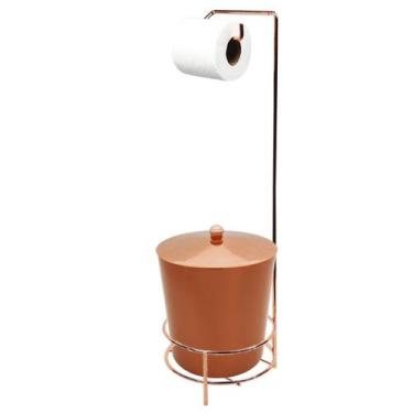 Imagem de Kit Suporte Porta Papel Higiênico Com Lixeira 5L Tampa Cesto Lixo Rose