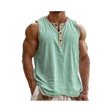 Imagem de Camiseta Sem Mangas Masculina Leve E Respirável Com Gola Henley Casual