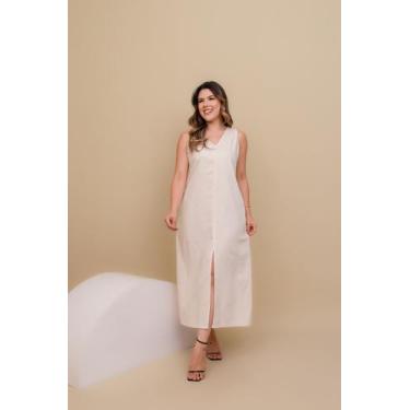 Imagem de Vestido Longo de Linho Sem Manga Feminino Elegante Leve Verão Casual P