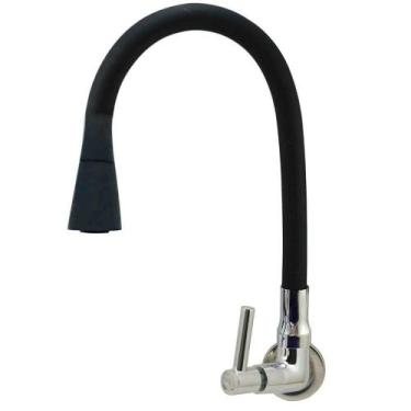 Imagem de Torneira De Parede Tubo Gourmet Duplo Cone 1-4 De Volta Preta Para Pia