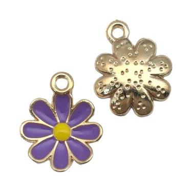 Imagem de Pingentes De Flores Esmaltadas Roxas 30 Peças: Cerejeira, Rosa E Marga