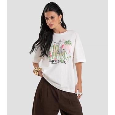 Imagem de T- Shirt Feminina Oversized Brasil Dianna Bege, GG, Bege
