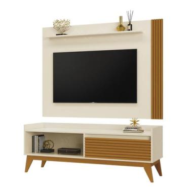 Imagem de Rack com Painel Audax 1.48 Off White com Cedro Natural - MóveisAqui - 