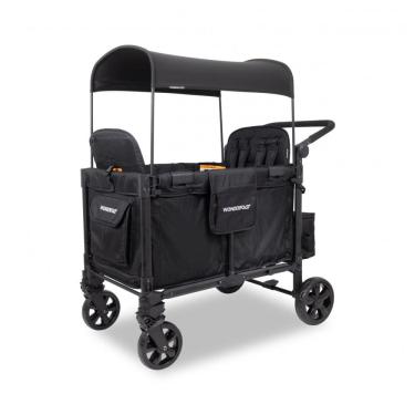 Imagem de Carrinho Wagon WONDERFOLD W4 Elite Pro Preto 4 Lugares com Arnês 5 Pontos e Dossel UV A...