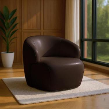 Imagem de Poltrona Giratória Hades 86cm Sala de Estar Couro Marrom G34 - Gran Be