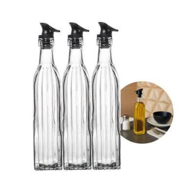 Imagem de Kit 3 Garrafa para Azeite de Vidro com Tampa de Silicone Wolff 500ml