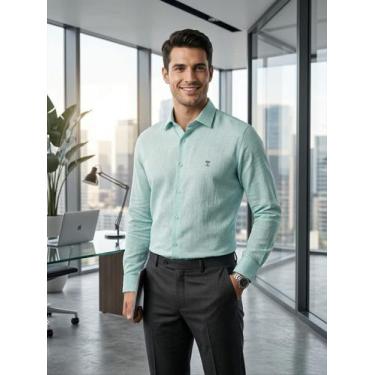 Imagem de Camisa Social de Linho Slim Fit Premium Arrow _Verde Menta, 5, Verde m