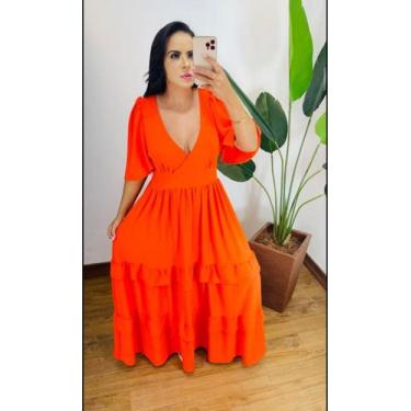 Imagem de Vestido longo laranja com decote - Gardênia modas 