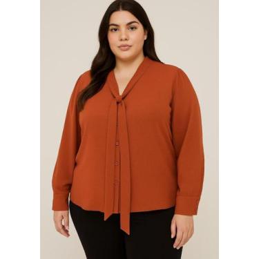 Imagem de Camisa Plus Size Com Laço Na Gola em Airflow - Ana Maya Curves, Telha,