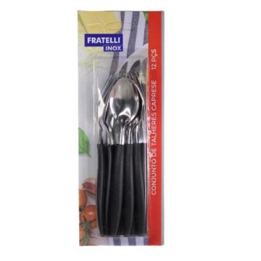 Imagem de Conjunto jogo de Talheres plástico e inox preto kit 12 peças - Fratell