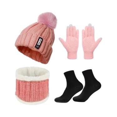 Imagem de Conjunto De Gorro, Luvas E Cachecol De Inverno Com Forro De Lã Espessa