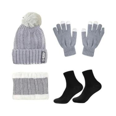 Imagem de Conjunto De Gorro, Luvas E Cachecol De Inverno Com Forro De Lã Espessa